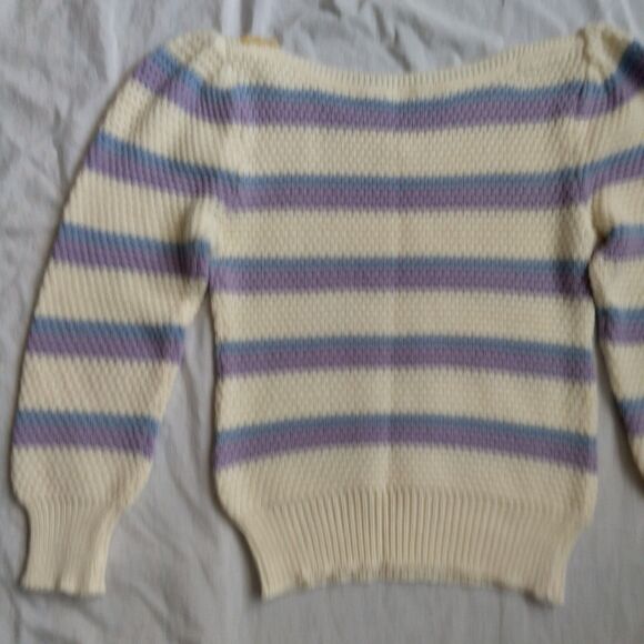 Andrew St. John Sweater Ivory Purple Retro Granny Grandmacore Women's Size Small - Picture 13 of 13